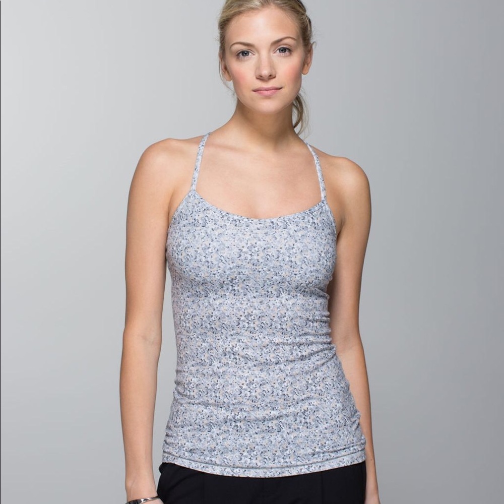 Lululemon Silver Fleur Grey Power Y Tank EUC 6